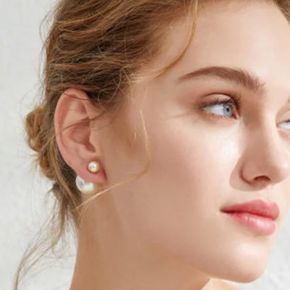 New! Double Faux Pearl Stud Earrings - Picture 2 of 10